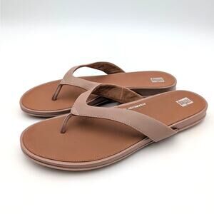 FitFlop Gracie Leather Flip Flop Thong Sandals Women's Beige Size US11 EU43